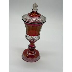 Westmoreland Glass Ruby Red Stained Footed Candy Dish Apothecary Jar Lid 13"
